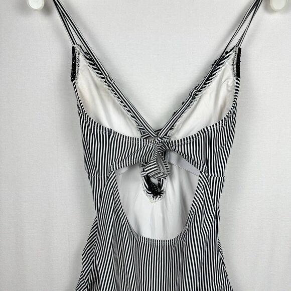 Cupshe One Piece Swimsuit Small Black White Stripe Lace V-Neck Tie Back Cutout - Picture 4 of 9